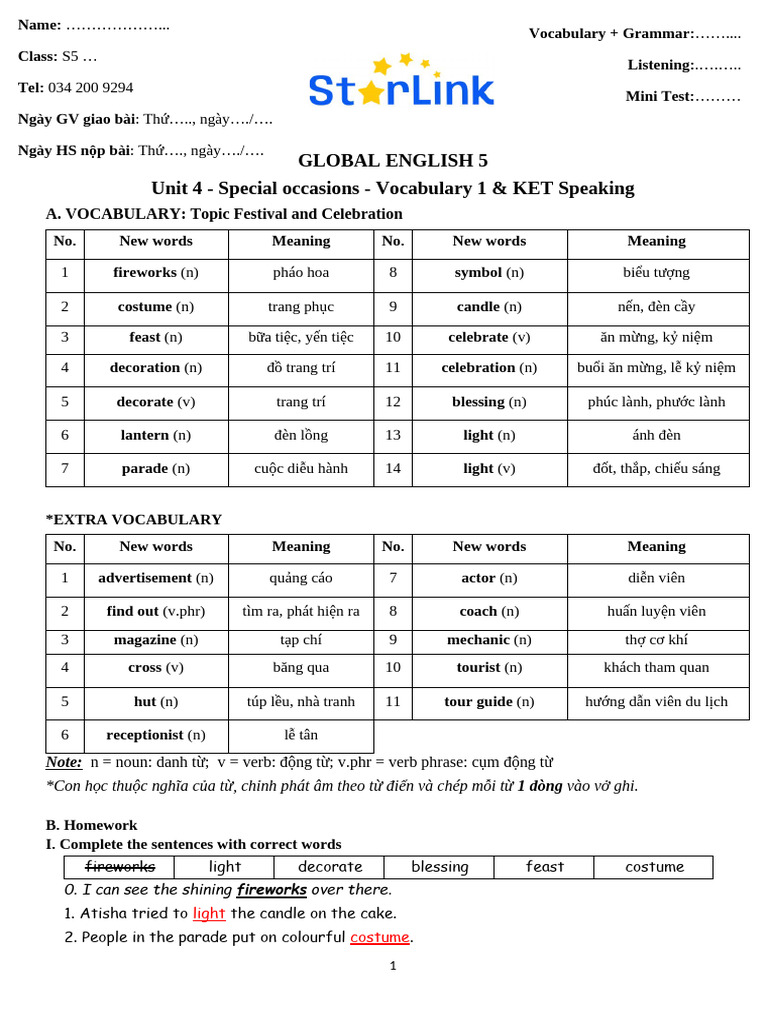 Key Foreign Teacher S5 W11 U4 Vocabulary 1 & KET Speaking | PDF