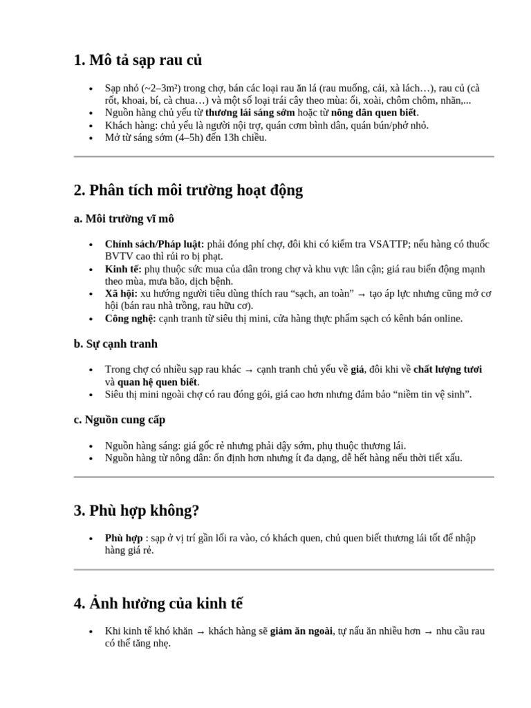 1. Mô tả sạp rau củ: a. Môi trường vĩ mô | PDF