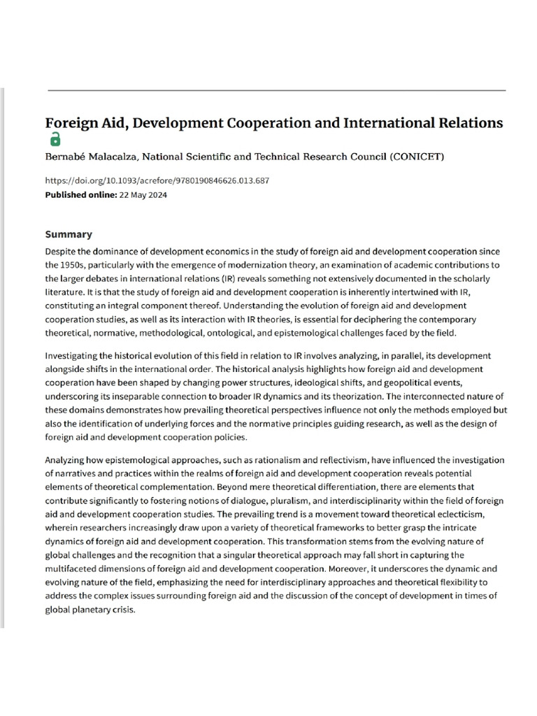 Foreign Aid (1) - Approaches | PDF