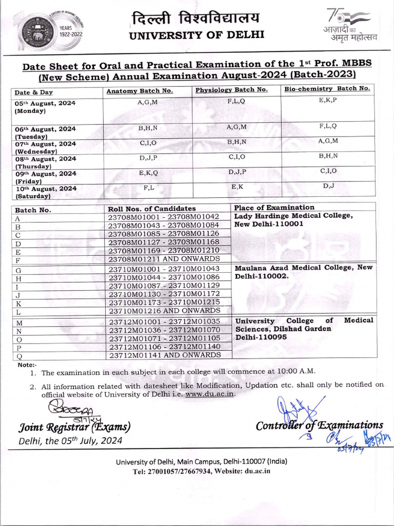 Date Sheet For Mbbs New Course Annual Exams August-2024 0 | PDF ...