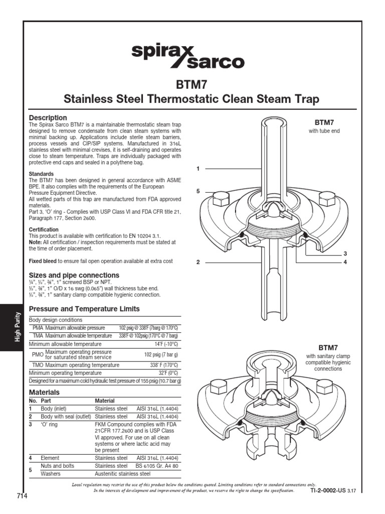 BTM7 Stainless Steel Clean Steam Trap | PDF | Stainless Steel | Screw