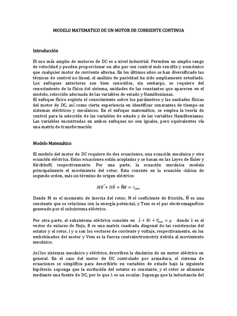 Modelo Matematico de Un Motor de Corriente Continua | PDF ...