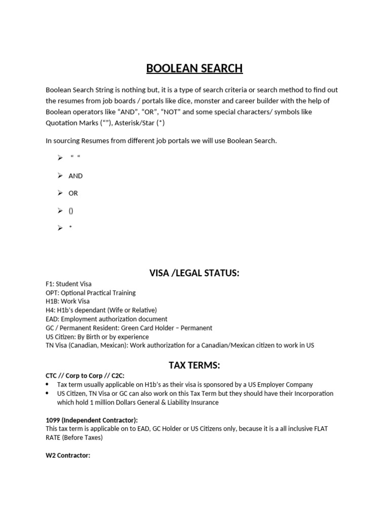 Boolean VISA & TAXerms | PDF