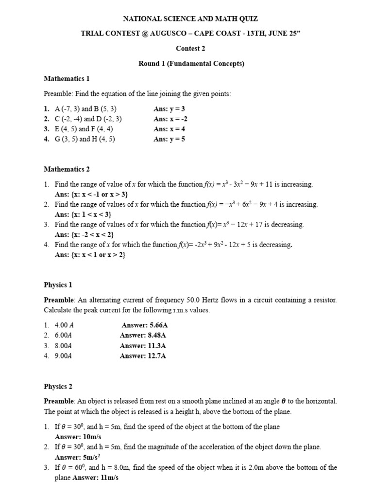 National Science and Math Quiz Contest | PDF | Chemistry