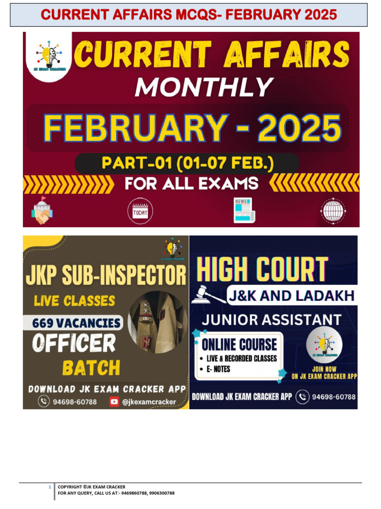 Current Affairs MCQs - Feb 2025 | PDF