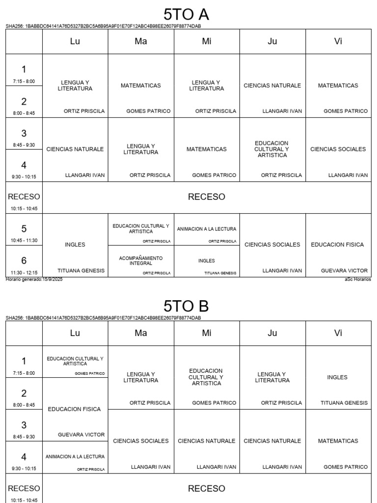 Horarios de Clases 2025 por Grado | PDF | Science | Educación en artes ...