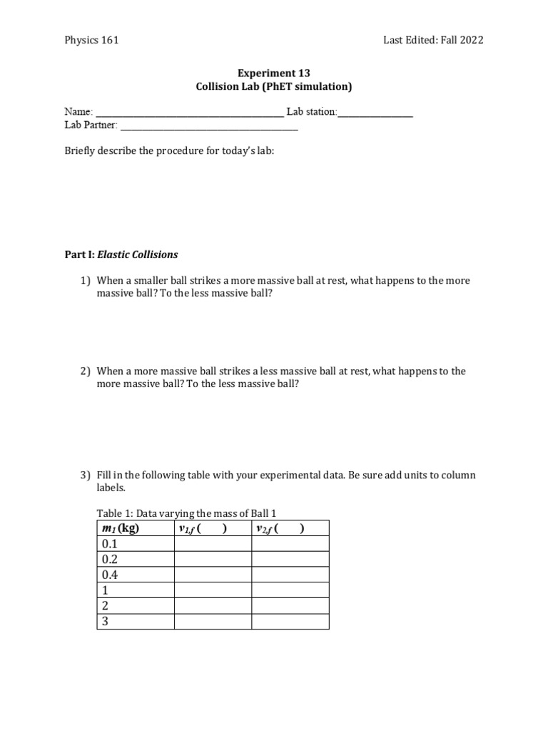 Week13 CollisionLab Worksheet | PDF | Collision | Momentum