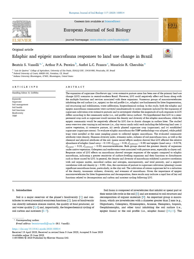 Macrofauna Responses to Land Use Change | PDF | Soil | Porosity