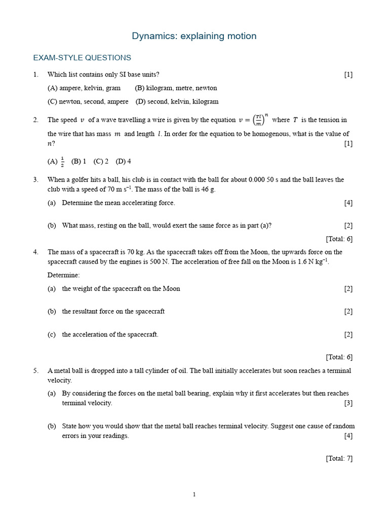 Dynamics Exam Questions and Solutions | PDF | Force | Acceleration
