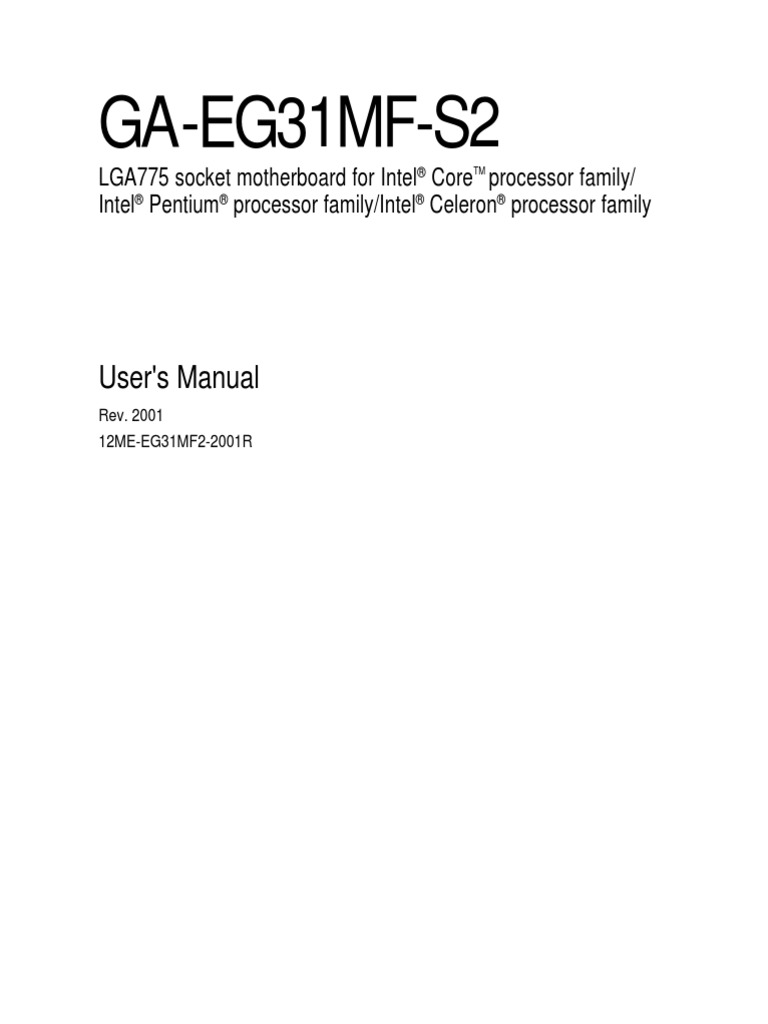Motherboard Manual Ga-eg31mf-s2 2.0 e | Bios | Usb