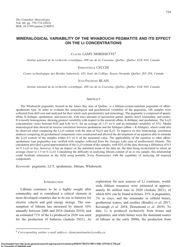 Whabouchi Pegmatite: Lithium Variability Study | PDF | Variance