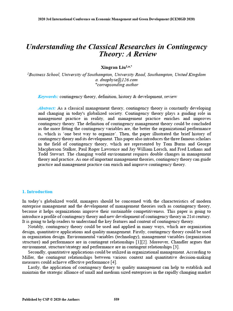 Review of Contingency Theory in Management | PDF | Leadership | System