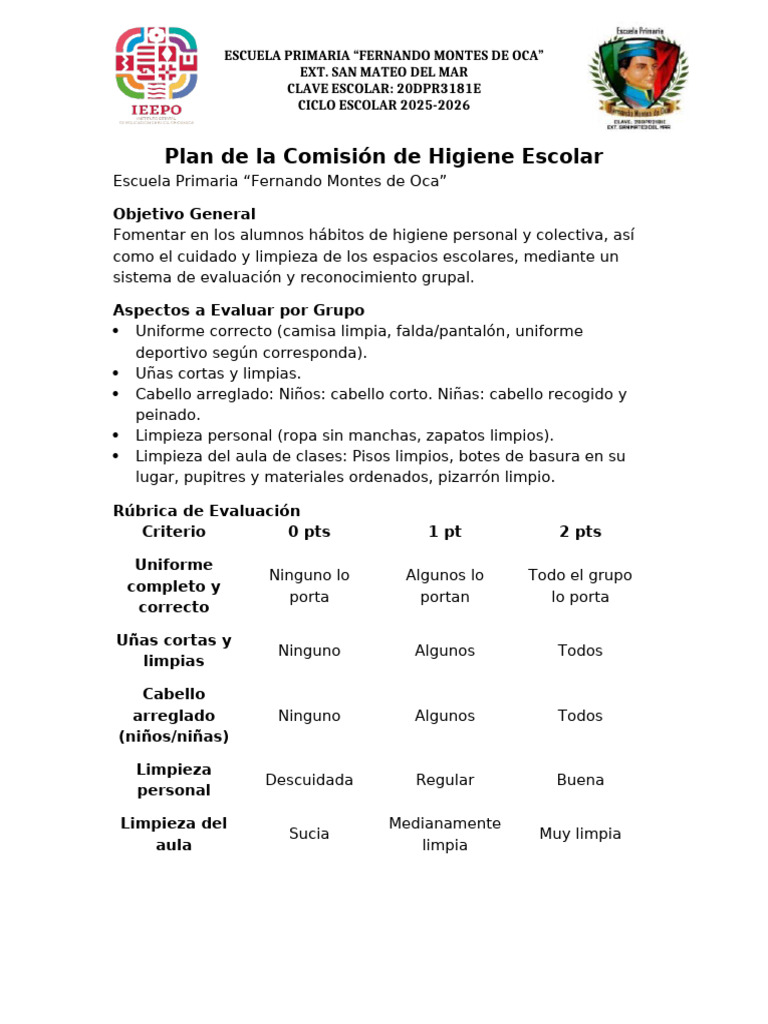 Plan de Higiene Escolar 2025-2026 | PDF