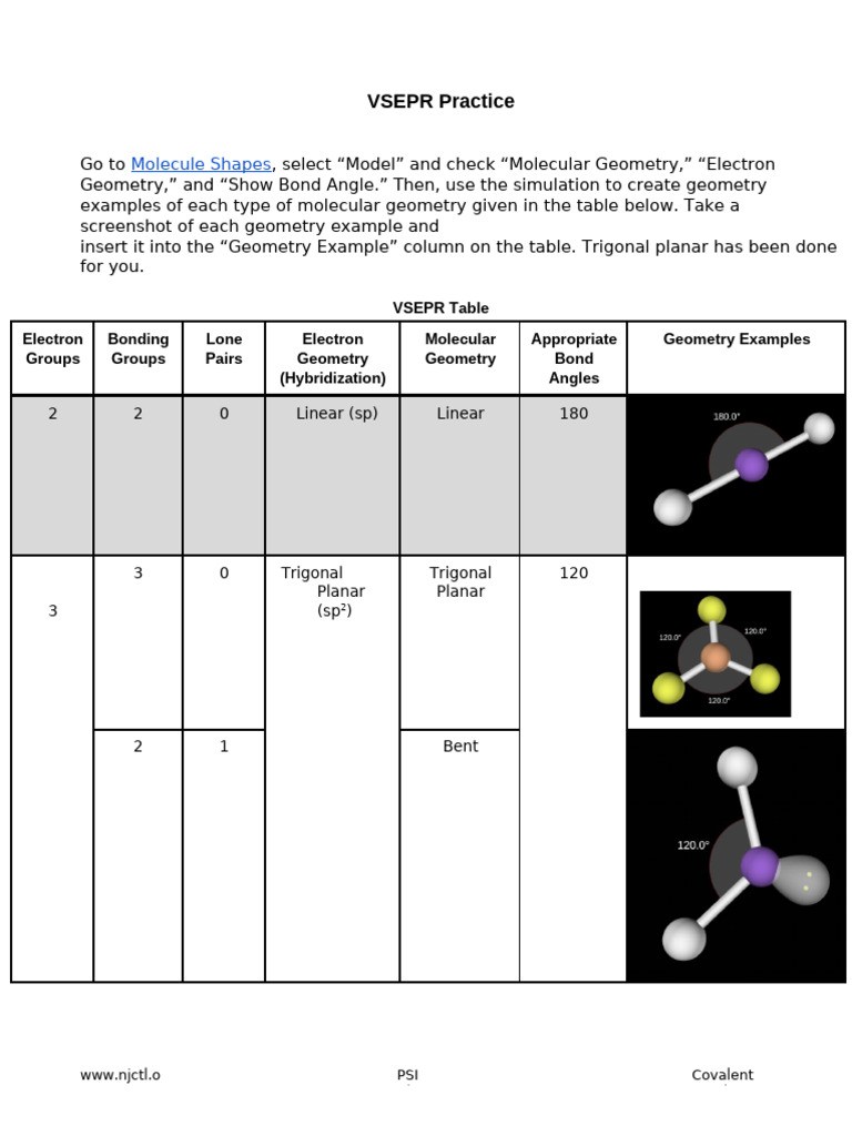 (ACHM) Notebook VSEPRPractice | PDF | Molecular Physics | Stereochemistry