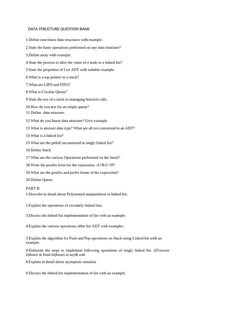 Comprehensive Data Structure Question Bank | PDF