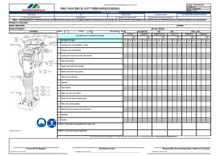 Checklist Vibroapisonadora ILO 2024 | PDF