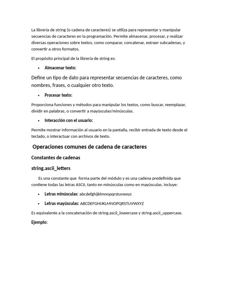 Uso de string en Python | PDF | Cadena (informática) | Ascii