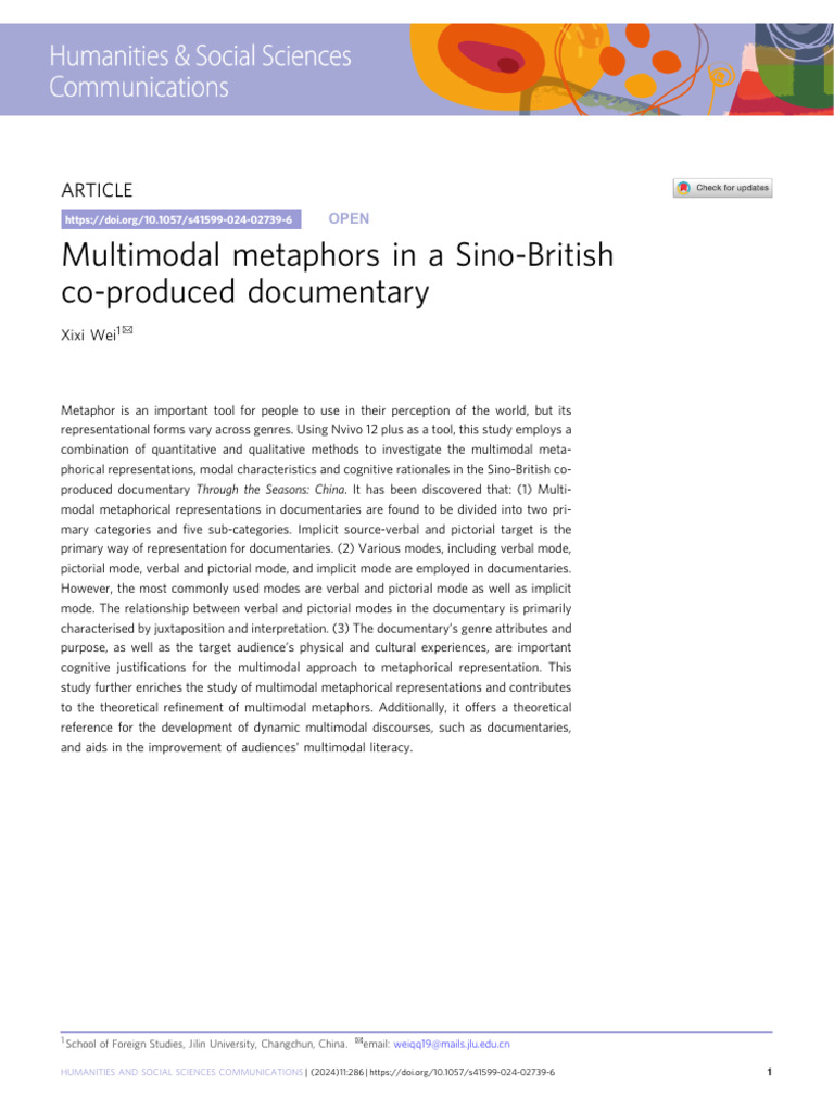 Multimodal Metaphors in A Sino-British Co-Produced Documentary | PDF ...