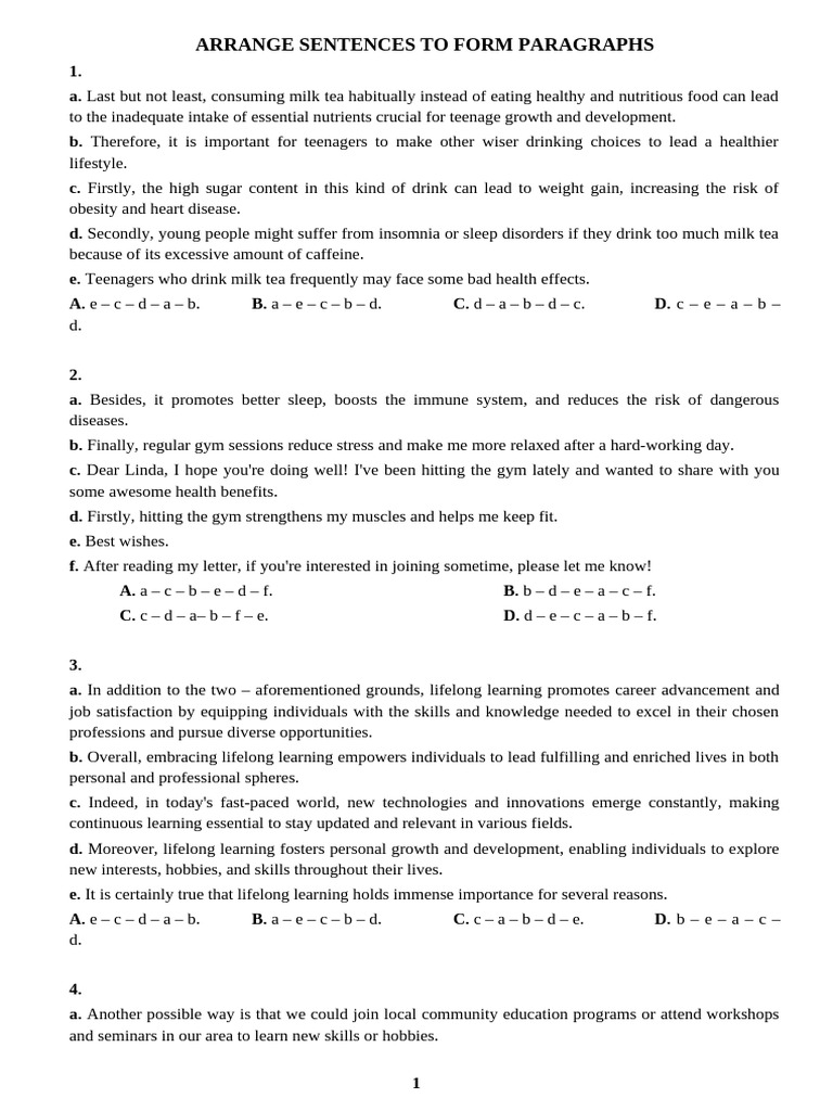 Sentence Arrangement for Paragraphs | PDF | Air Pollution | Obesity