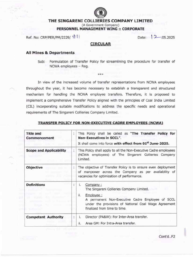 Policy Procedure For NCWA Transfers | PDF
