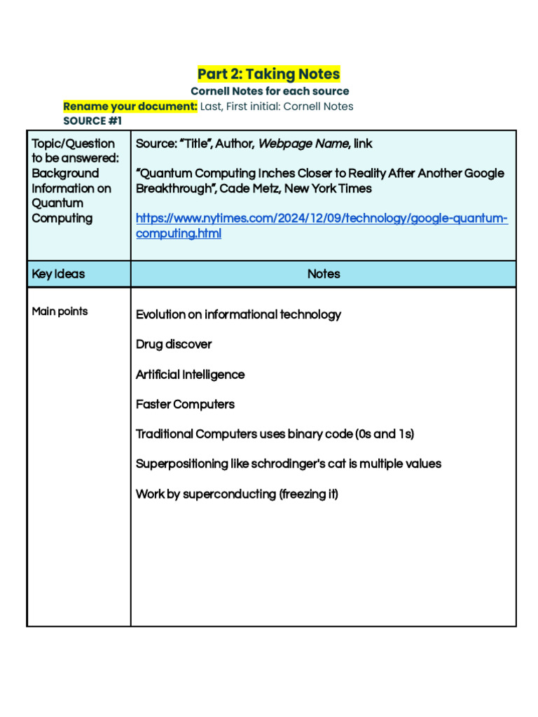 Lei, Z - Cornell Notes Page | PDF | Quantum Computing | Computer Science