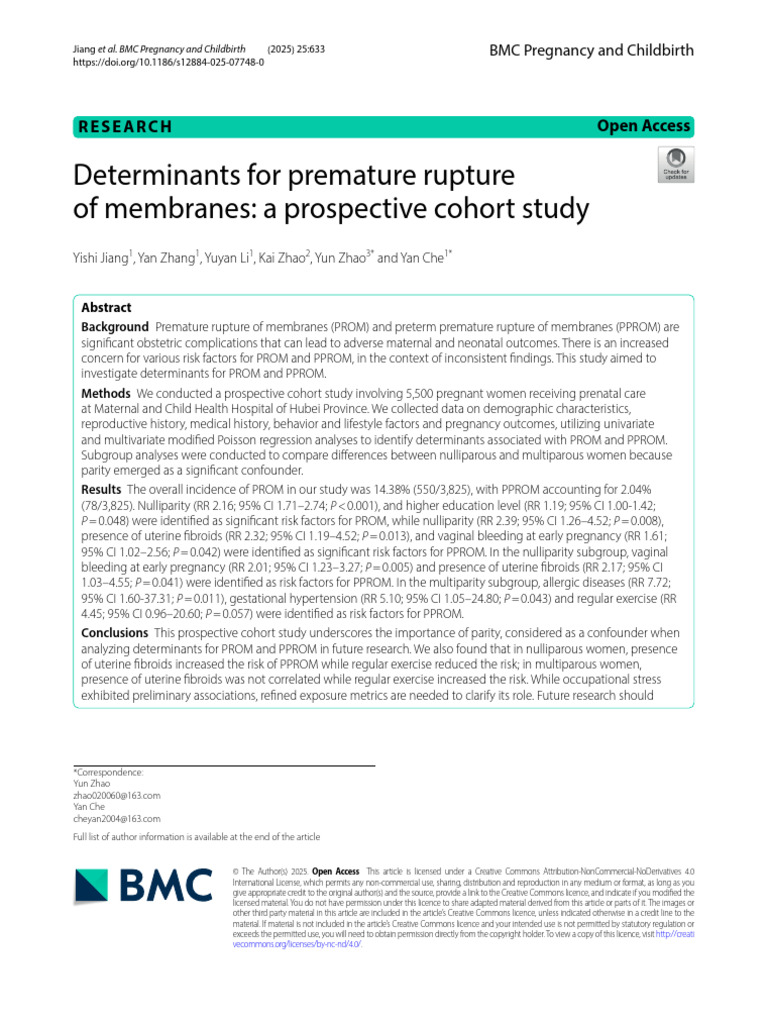 Determinants of PROM and PPROM Study | PDF | Preterm Birth | Pregnancy