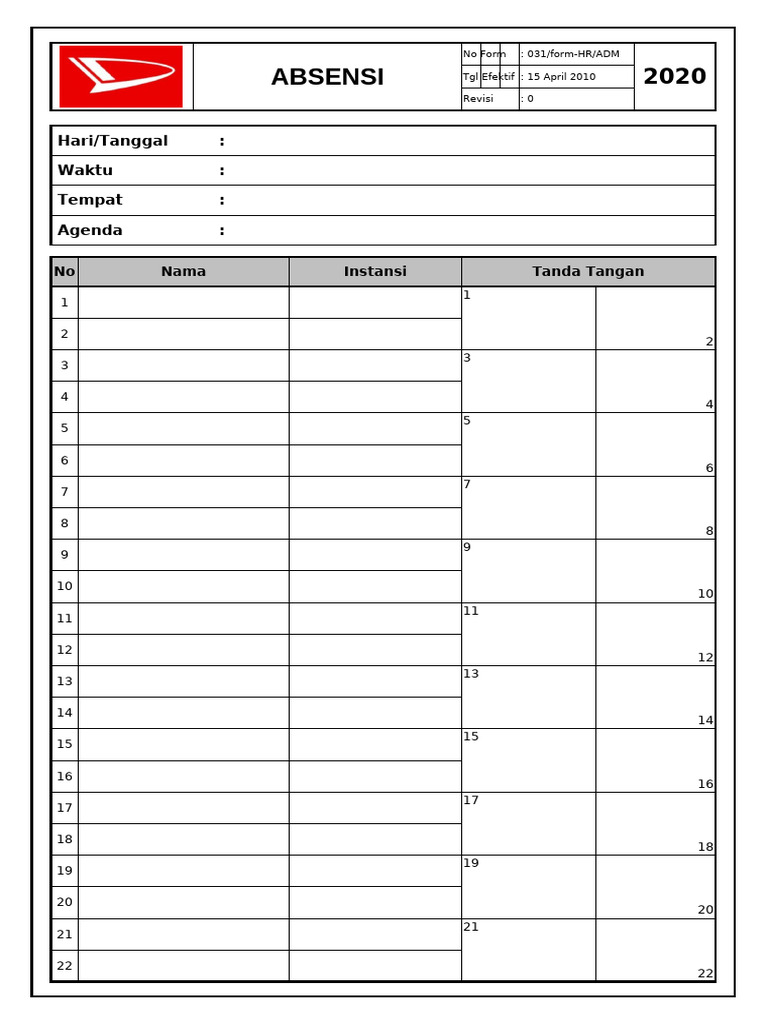 Formulir Absensi Karyawan 2020 | PDF