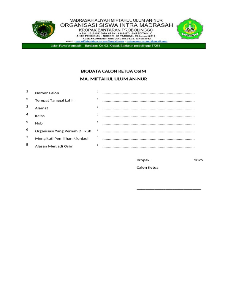 Formulir Pendaftaran Peserta Didik Baru Pdf