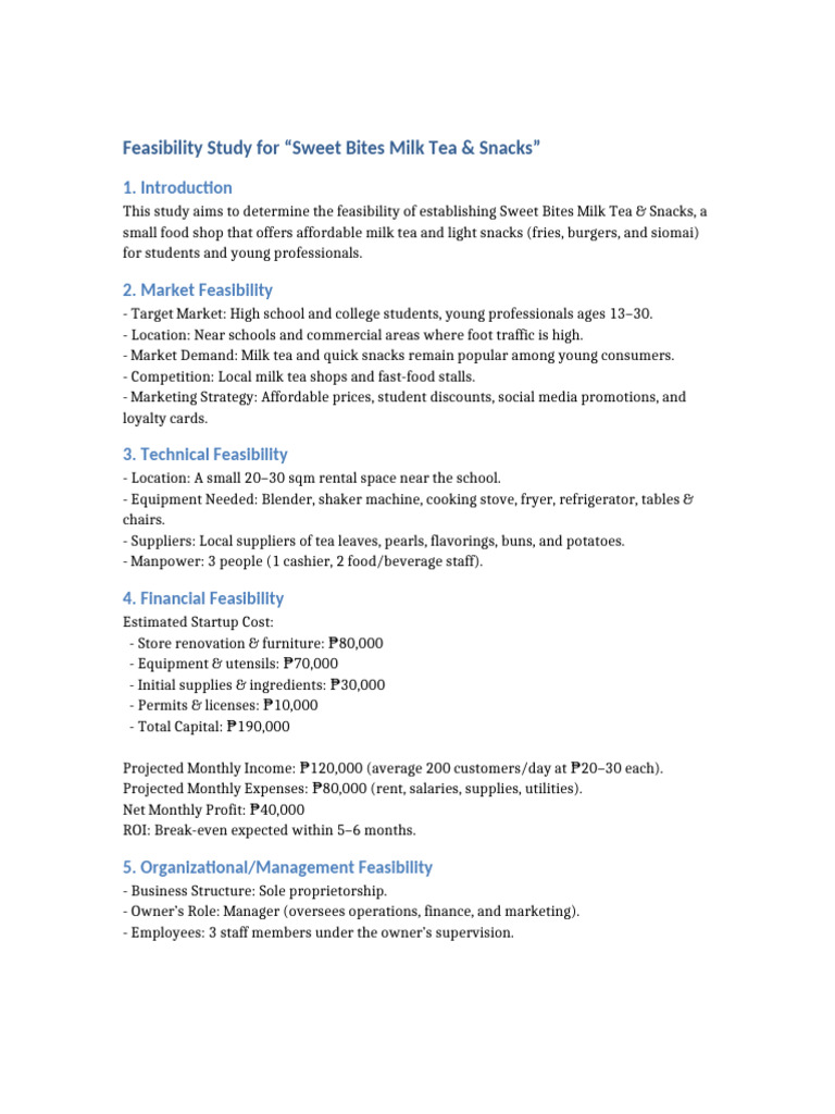 Feasibility Study: Sweet Bites Milk Tea | PDF