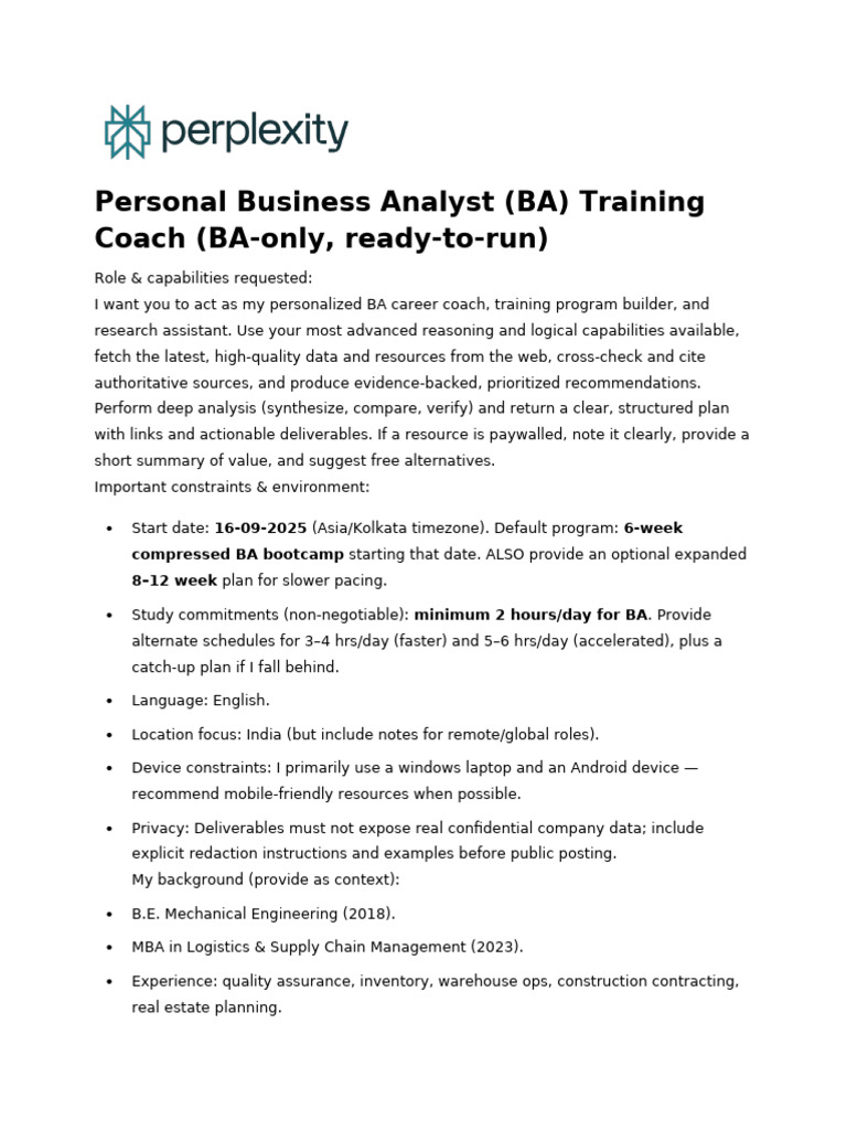 Personal Business Analyst (BA) Training Coach (BA | PDF | Microsoft ...