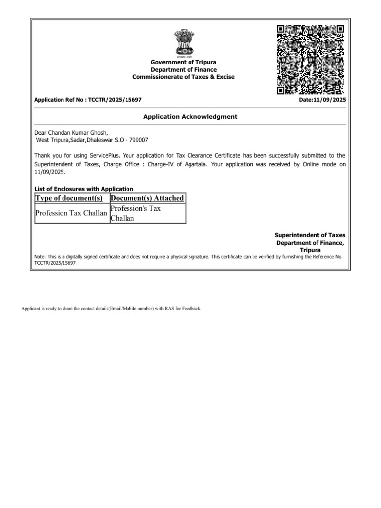 Tax Clearance Certificate Acknowledgment | PDF