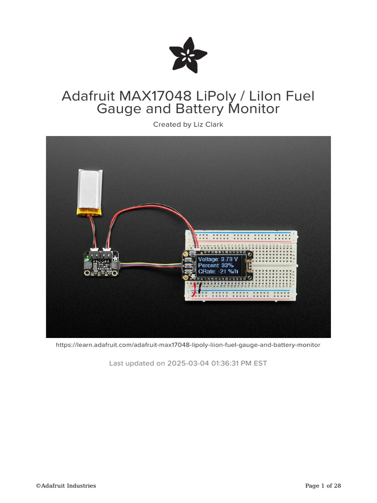 Adafruit Max17048 Lipoly Liion Fuel Gauge and Battery Monitor | PDF ...