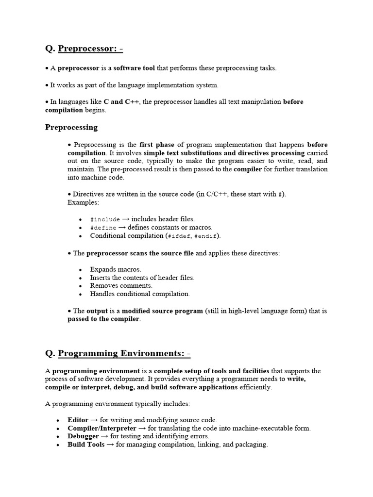 Preprocessor and Programming Environments | PDF | Computer Programming ...