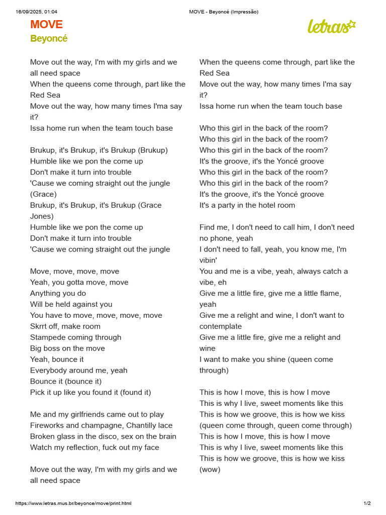 MOVE - Beyoncé (Impressão) | PDF | Songs Written | Song Recordings Produced