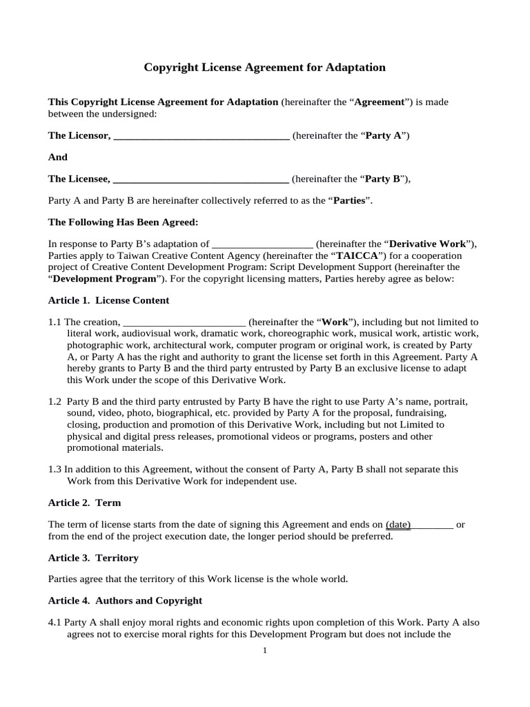 Copyright License Agreement for Adaptation | PDF | License | Copyright