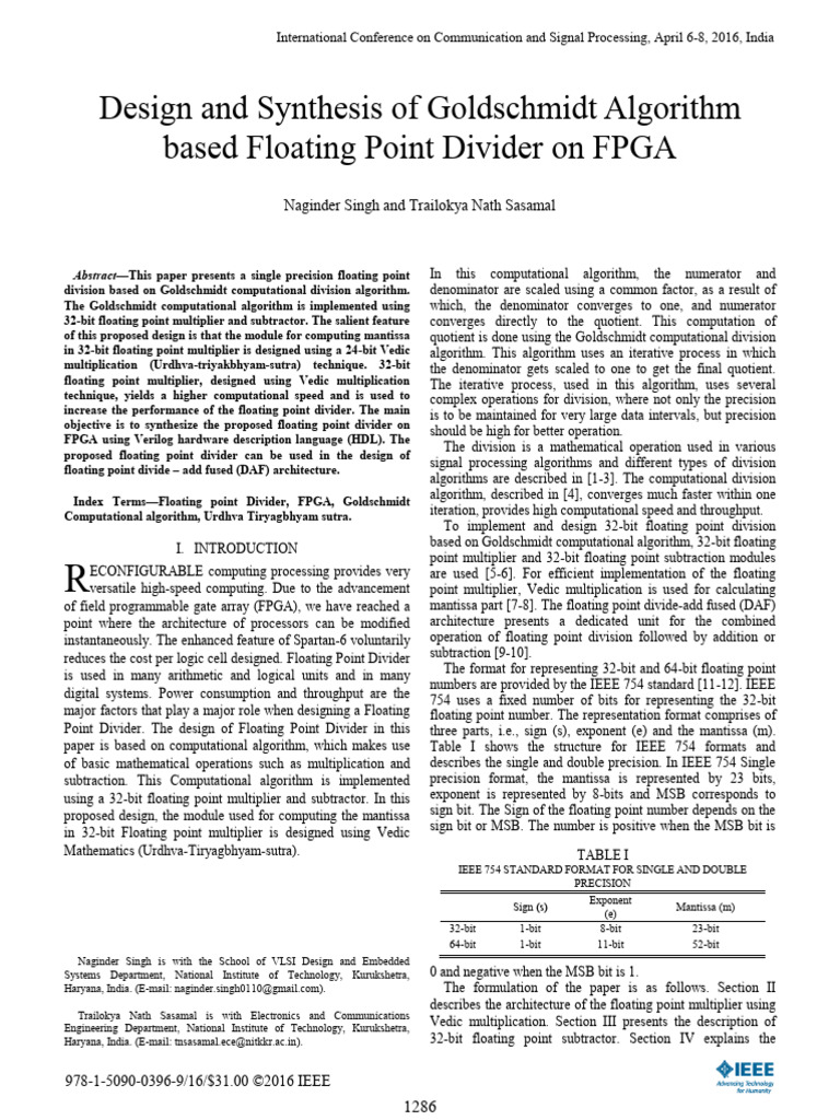 FPGA-Based Goldschmidt Floating Point Divider | PDF | Field ...
