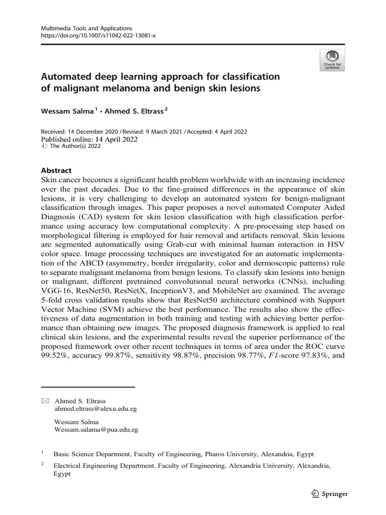 Deep Learning for Skin Lesion Classification | PDF | Deep Learning ...