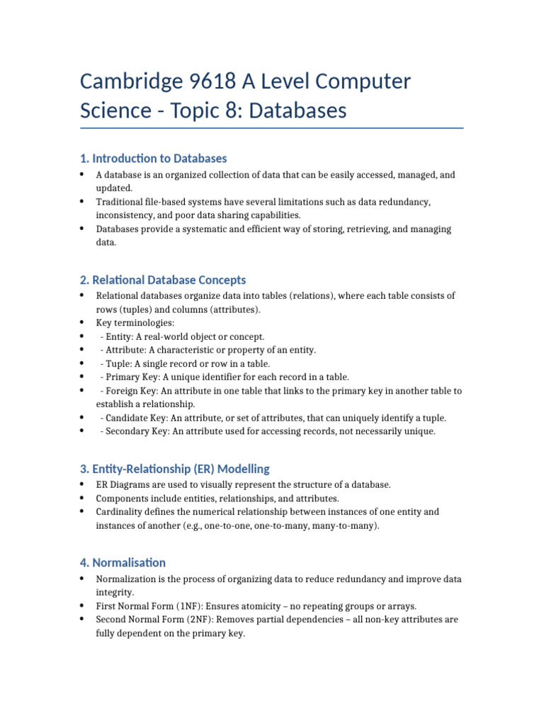 A Level Database Concepts Overview | PDF | Databases | Database Transaction