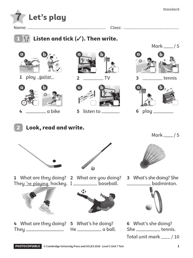 Level 1 Unit 7 Sport Test | PDF | Chess Theory | Chess