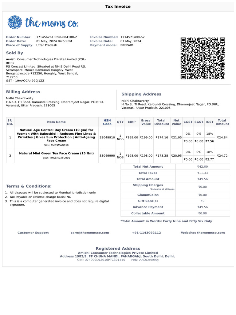 Tax Invoice for Beauty Products Purchase | PDF | Taxation | Government ...