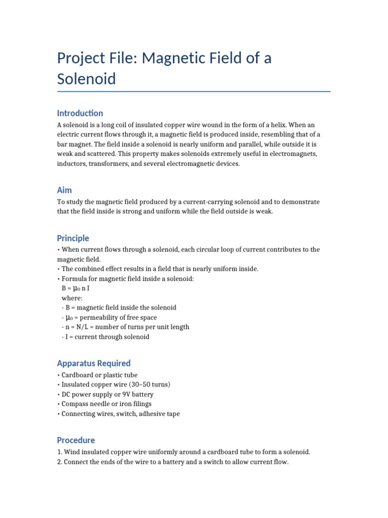 Magnetic Field Properties of Solenoids | PDF | Magnetic Field | Inductor