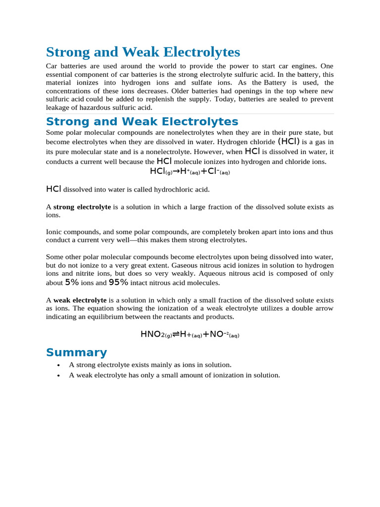 Strong and Weak Electrolytes Notes For Students | PDF | Cyanide | Acid
