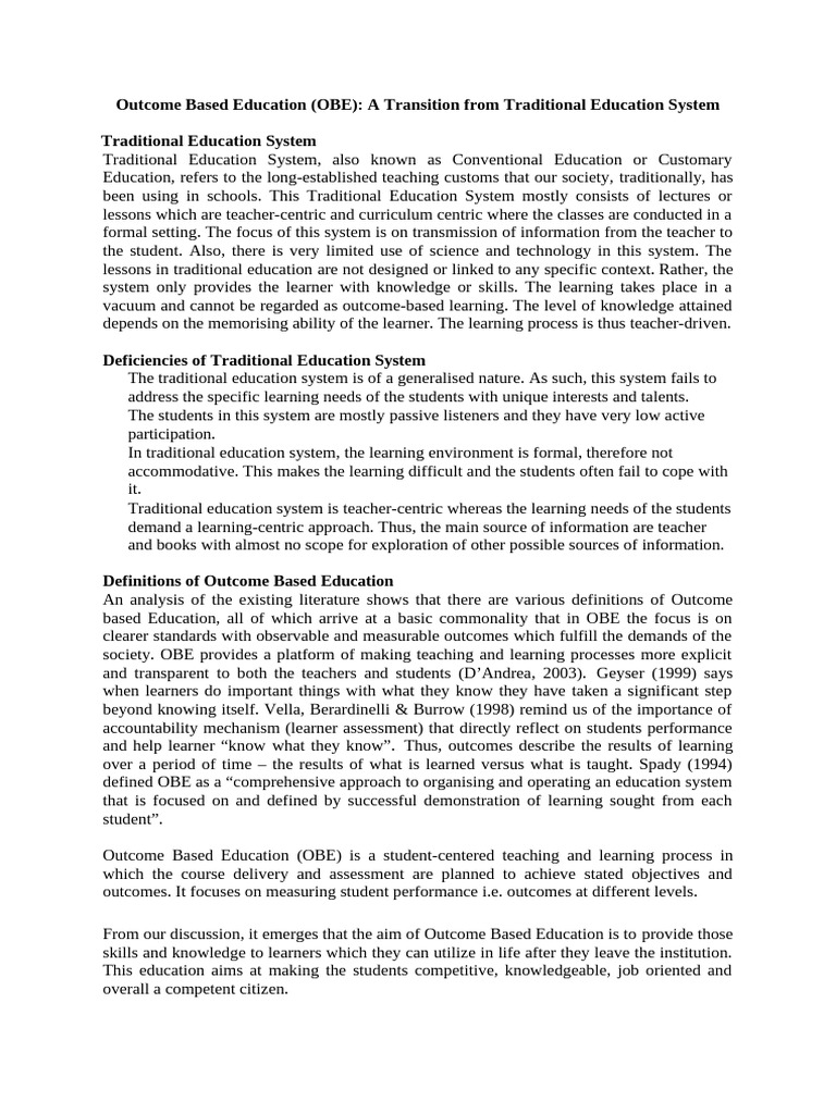 Transitioning to Outcome Based Education | PDF | Learning | Educational ...