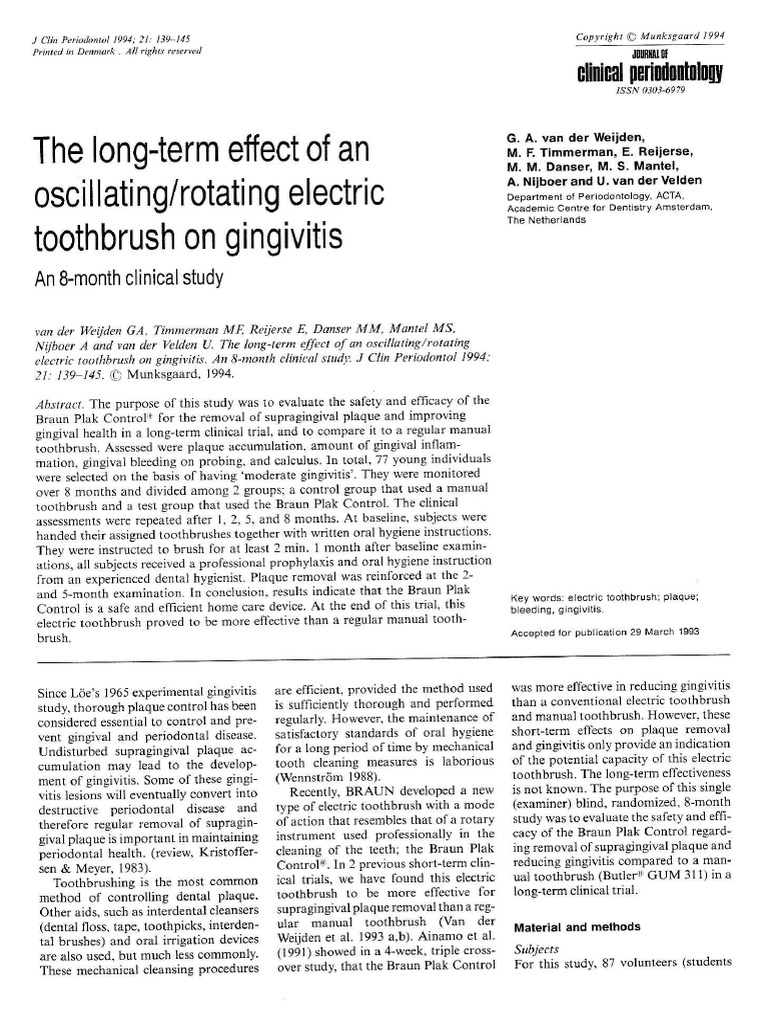 The Long-Term Effect of An Oscillating Rotating Electric Toothbrush On ...