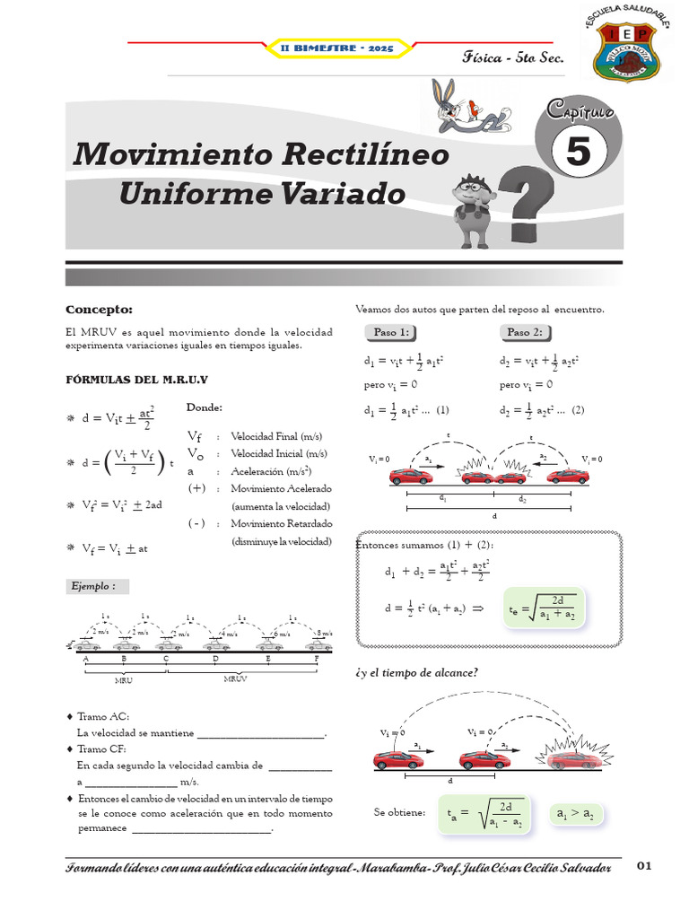 Fórmulas y Ejercicios de MRU y MRUV | PDF | Velocidad | Mecánica