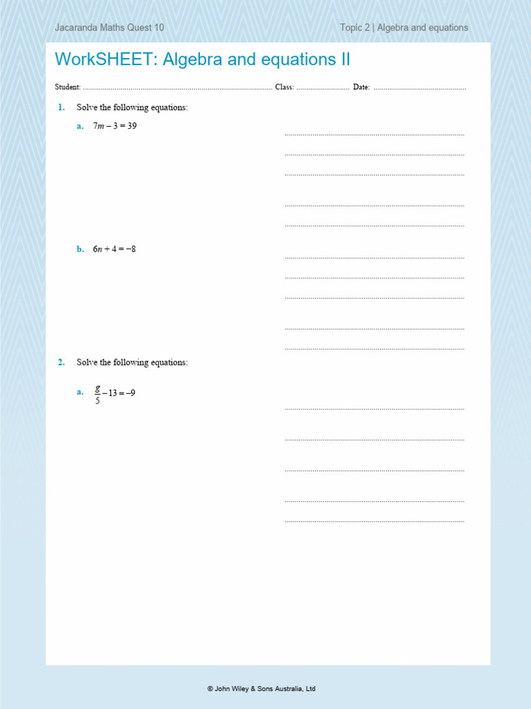 Algebra Equations Worksheet for Students | PDF | Equations | Mathematics