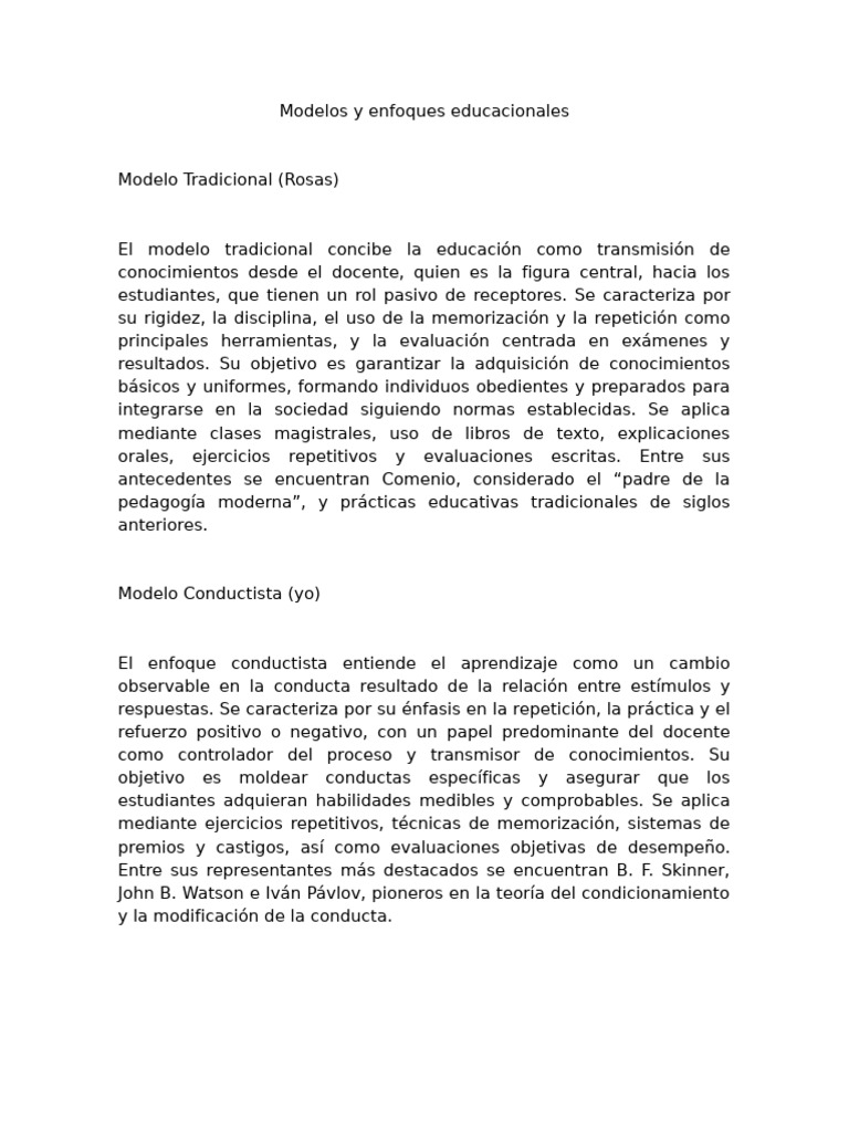 Modelos y Enfoques Educacionales | PDF | Aprendizaje | Maestros