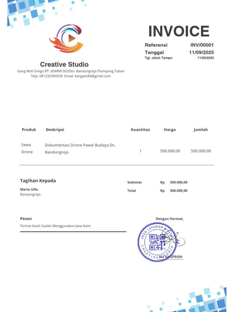 Invoice Sewa Drone Dokumentasi Budaya | PDF