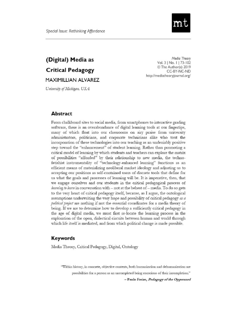 Digital Media As Critical Pedagogy 2019 | PDF