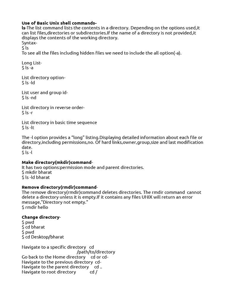 Essential Unix Shell Commands Guide | PDF | Directory (Computing ...